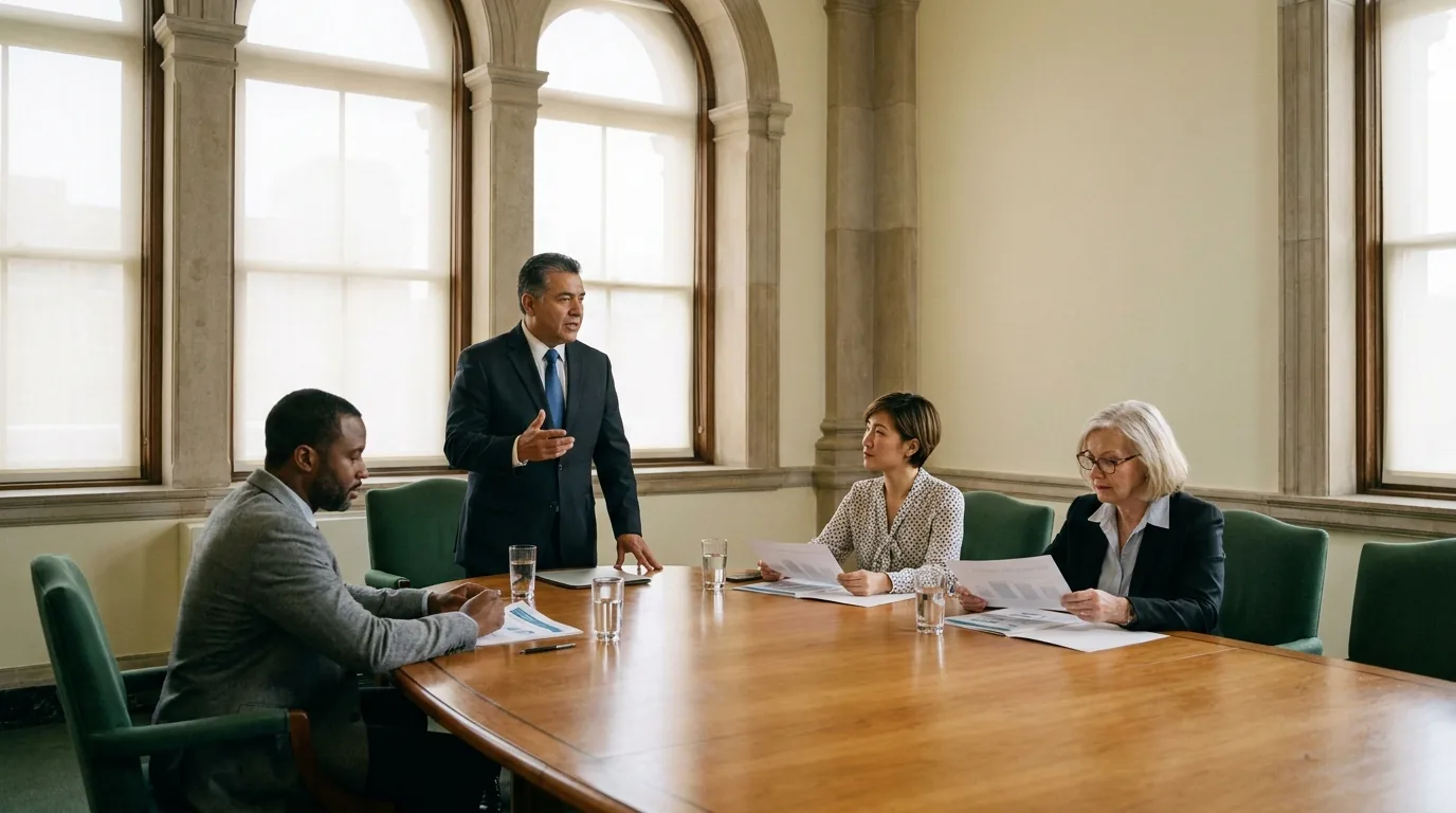 A health ministry briefing where officials review evidence before a funding decision